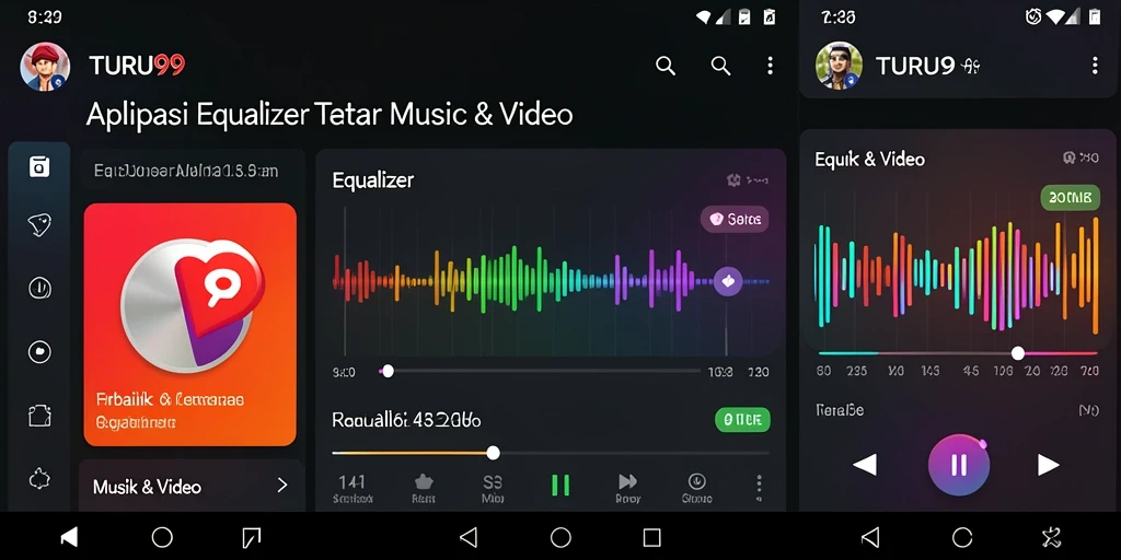 Antarmuka pengguna TURU99 dengan fungsi Equalizer yang menarik.