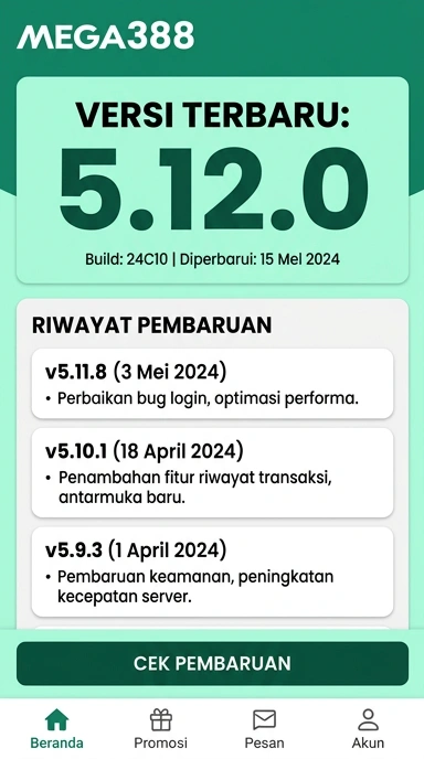 Tampilan riwayat versi mega388